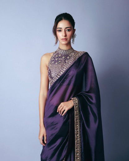 BOLLYWOOD CELEBRITY EMBROIDERED SEQUENCE SAREE WITH FANCY BLOUSE