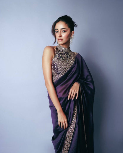 BOLLYWOOD CELEBRITY EMBROIDERED SEQUENCE SAREE WITH FANCY BLOUSE