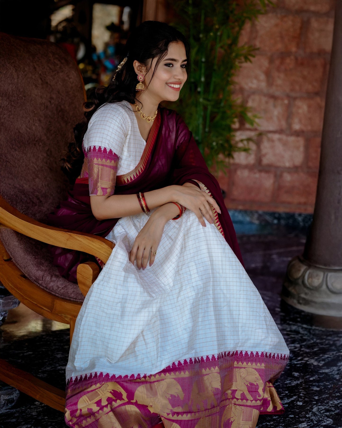 WHITE COLOR CHEX WITH ZARI WEAVING WORK POLY COTTON WEDDING LEHENGA CHOLI