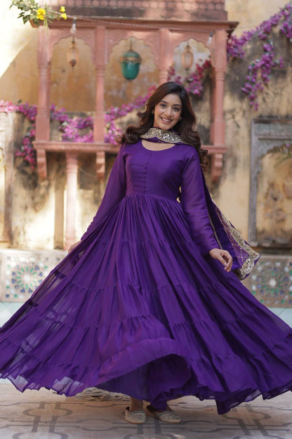 PURPLE COLOR STAR GEORGETTE GOWN WITH EMBROIDERED DUPATTA