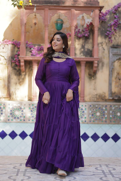 PURPLE COLOR STAR GEORGETTE GOWN WITH EMBROIDERED DUPATTA