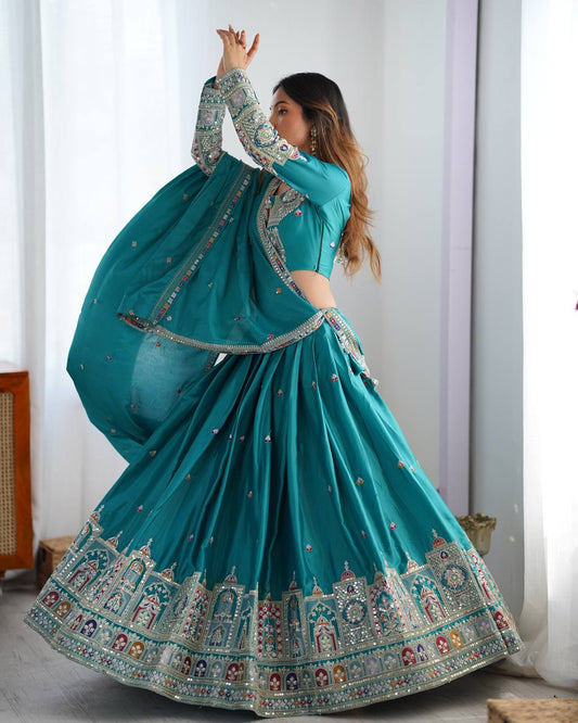 BOTTLE GREEN COLOR NATURAL CREPE SILK LEHENGA CHOLI