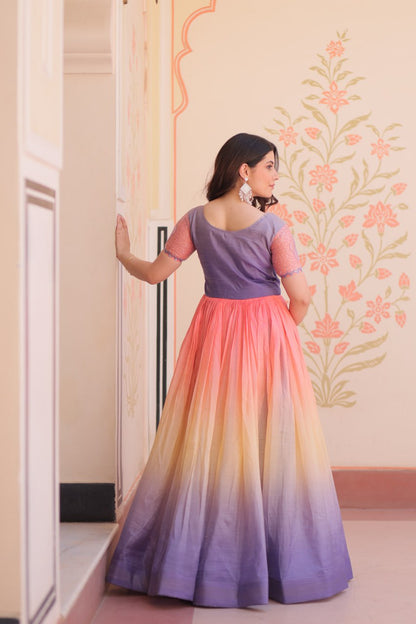 LAVENDER PINK COLOR GOLD CRUSH EMBROIDERED WORK GOWN