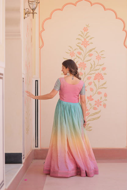 PUCE PINK COLOR GOLD CRUSH EMBROIDERED WORK GOWN