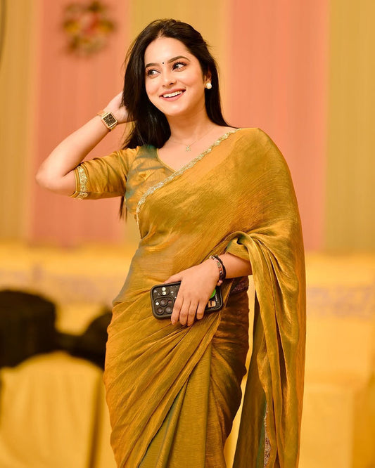 LUXURIOUS SOFT FENDI CHIFFON TWO TONE SAREE