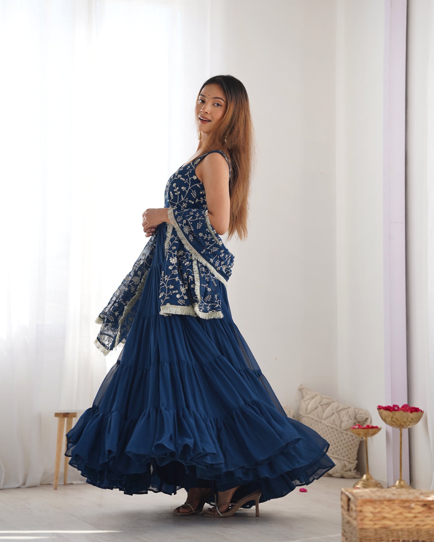 RAMA COLOR GEORGETTE FIVE LAYER RUFFLE STYLE ANARKALI SUIT
