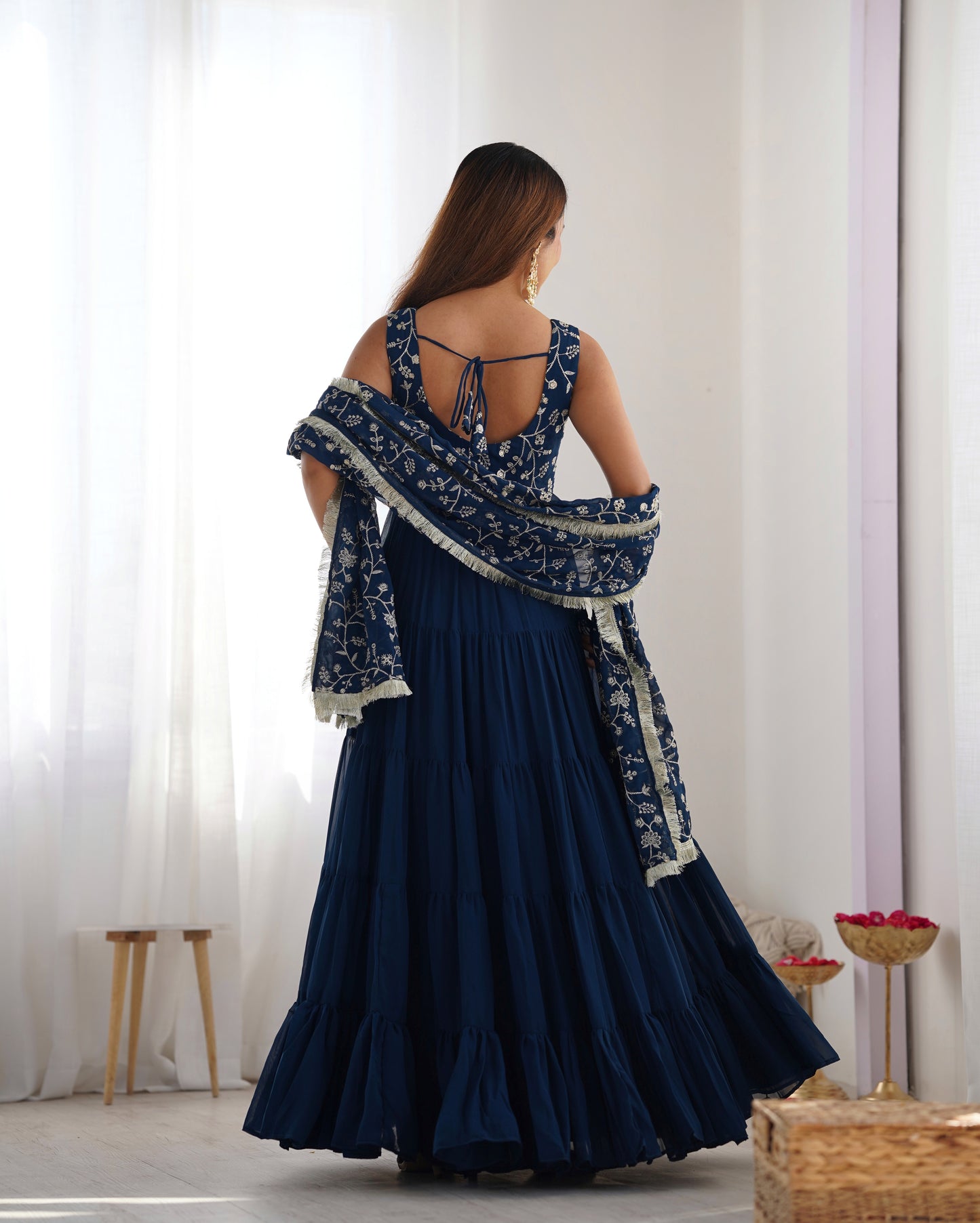 RAMA COLOR GEORGETTE FIVE LAYER RUFFLE STYLE ANARKALI SUIT