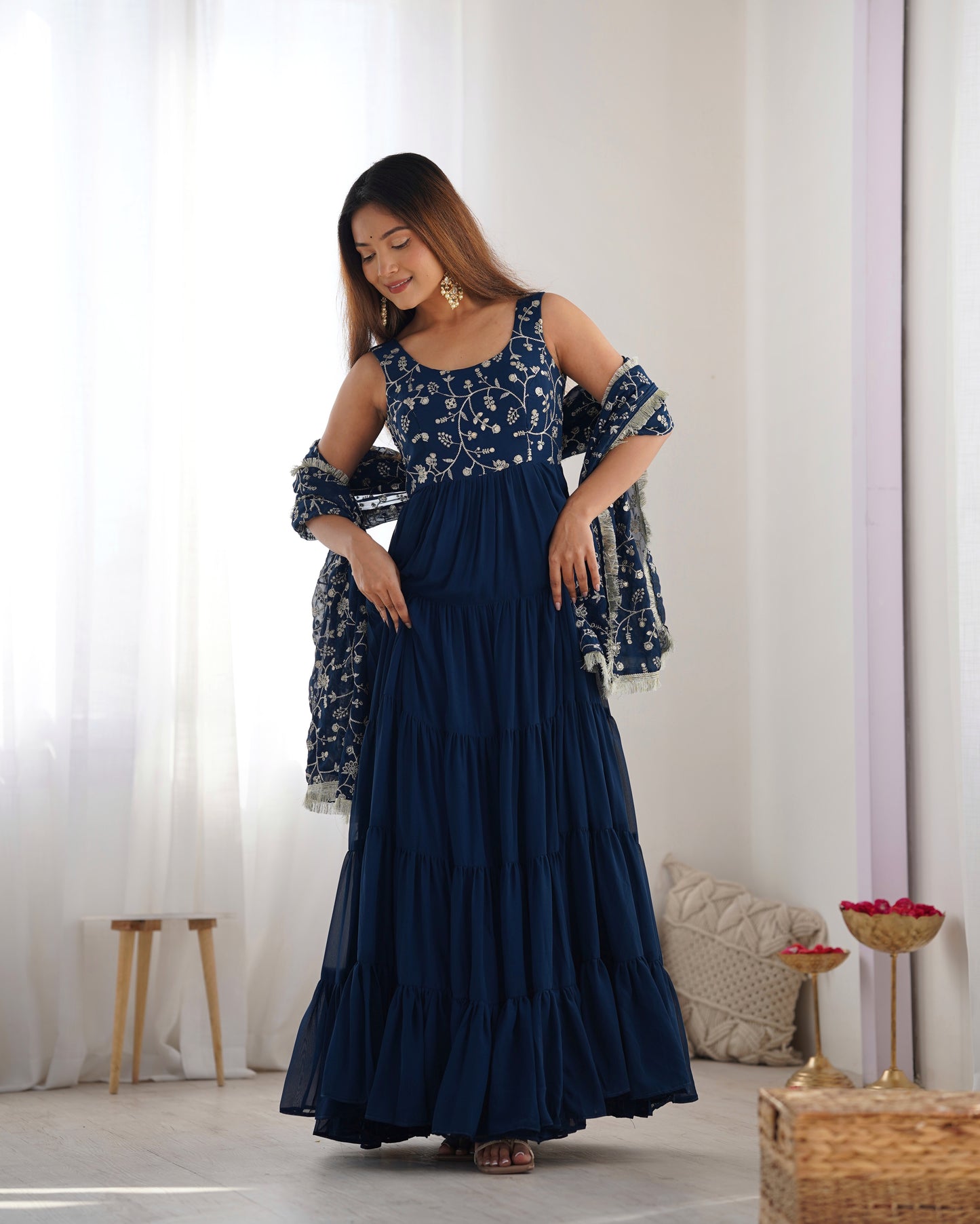 RAMA COLOR GEORGETTE FIVE LAYER RUFFLE STYLE ANARKALI SUIT