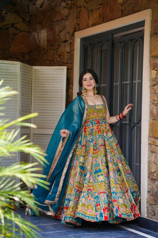 DESIGNER LOOK COLORFULL CREPE SILK BASE HEAVY MAXI SET