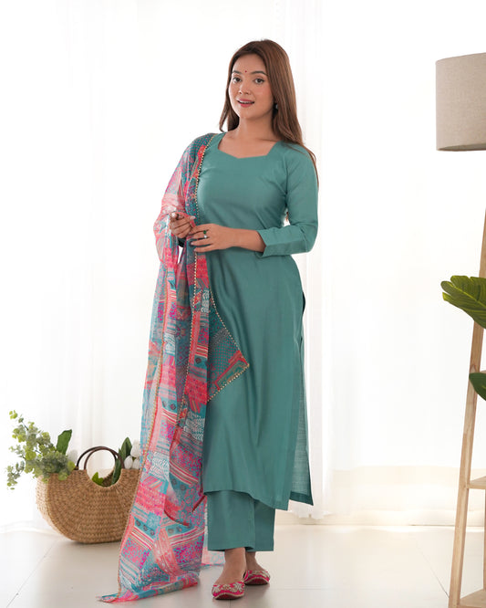 SEA GREEN  COLOR VISCOSE READY TO WEAR KURTI SET OF 3