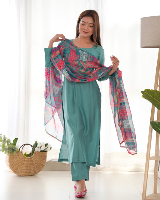 SEA GREEN  COLOR VISCOSE READY TO WEAR KURTI SET OF 3