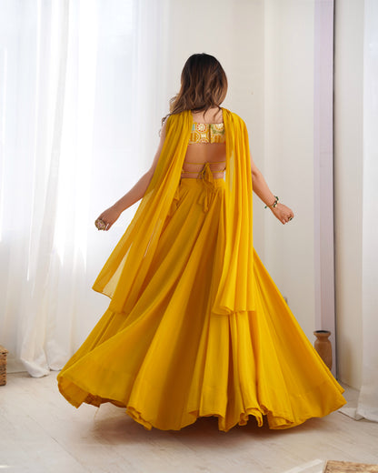 YELLOW COLOR PURE SOFT GEORGETTE LEHENGA WITH FANCY BLOUSE FULLY STITCHED