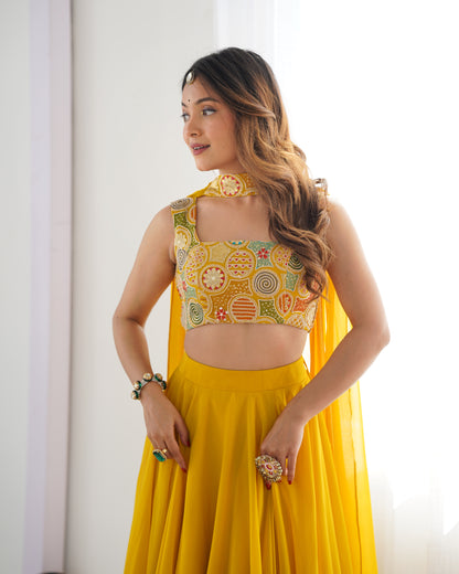YELLOW COLOR PURE SOFT GEORGETTE LEHENGA WITH FANCY BLOUSE FULLY STITCHED