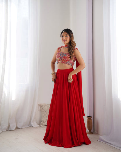 RED COLOR PURE SOFT GEORGETTE LEHENGA WITH FANCY BLOUSE FULLY STITCHED
