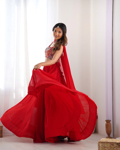 RED COLOR PURE SOFT GEORGETTE LEHENGA WITH FANCY BLOUSE FULLY STITCHED