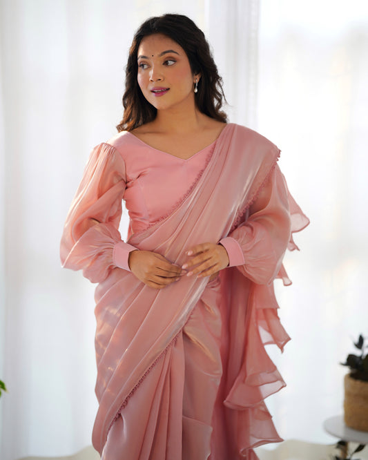 PEACH COLOR JIMMY CHOO PRE DRAPPED SAREE