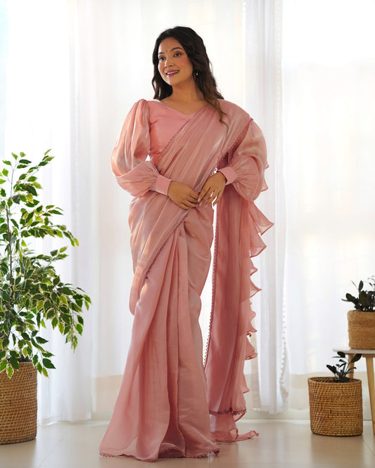PEACH COLOR JIMMY CHOO PRE DRAPPED SAREE