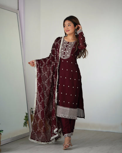 MAROON COLOR RANGOLI SILK KURTI SET OF 3
