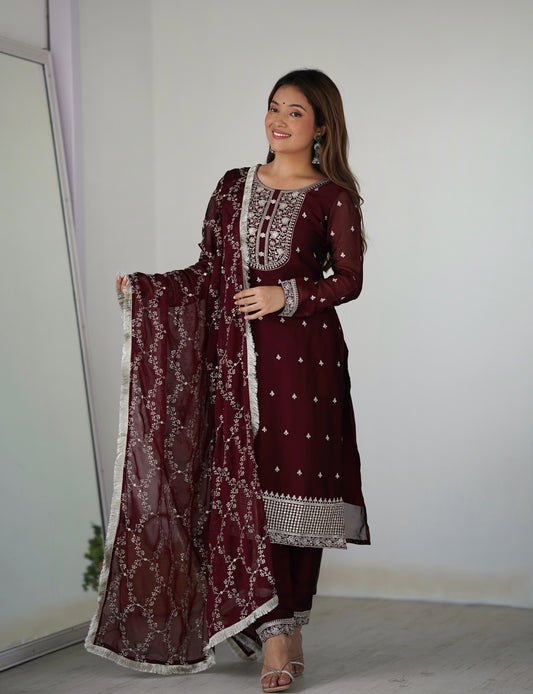 MAROON COLOR RANGOLI SILK KURTI SET OF 3