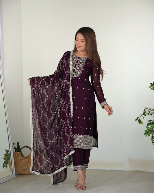 WINE COLOR RANGOLI SILK KURTI SET OF 3