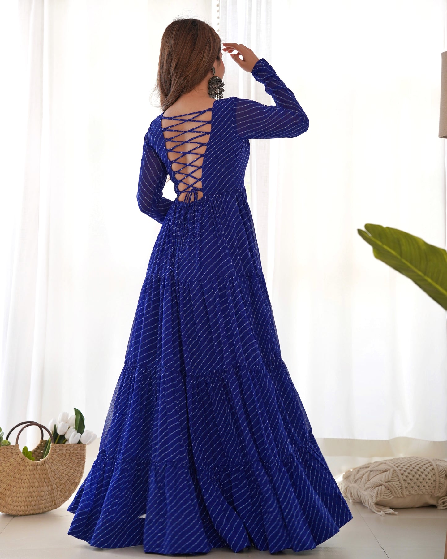 ROYAL BLUE COLOR GEORGETTE LAHERIYA PRINT NAVRATRI GOWN