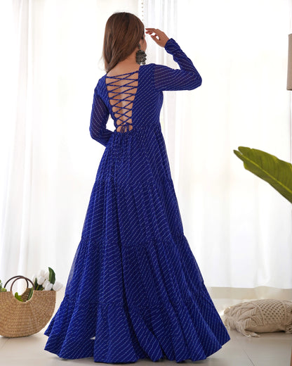 ROYAL BLUE COLOR GEORGETTE LAHERIYA PRINT NAVRATRI GOWN