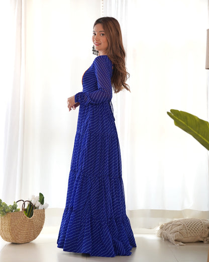 ROYAL BLUE COLOR GEORGETTE LAHERIYA PRINT NAVRATRI GOWN