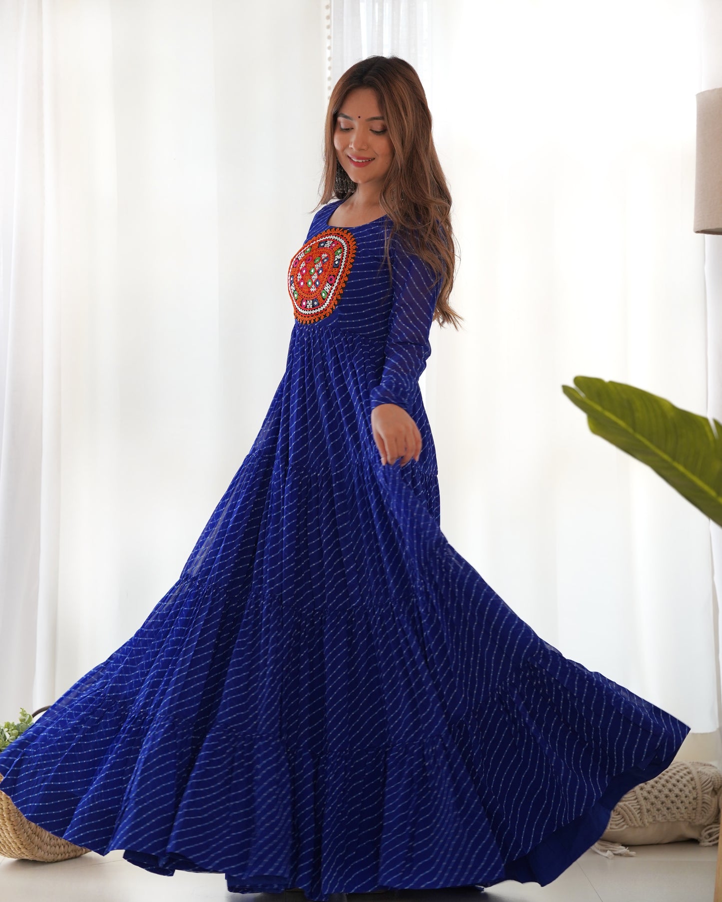 ROYAL BLUE COLOR GEORGETTE LAHERIYA PRINT NAVRATRI GOWN