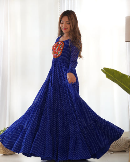 ROYAL BLUE COLOR GEORGETTE LAHERIYA PRINT NAVRATRI GOWN