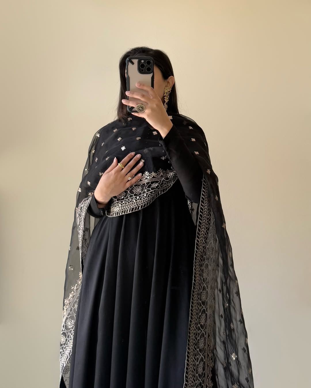 BLACK COLOR GEORGETTE THREE PIECE PLAZZO SUIT