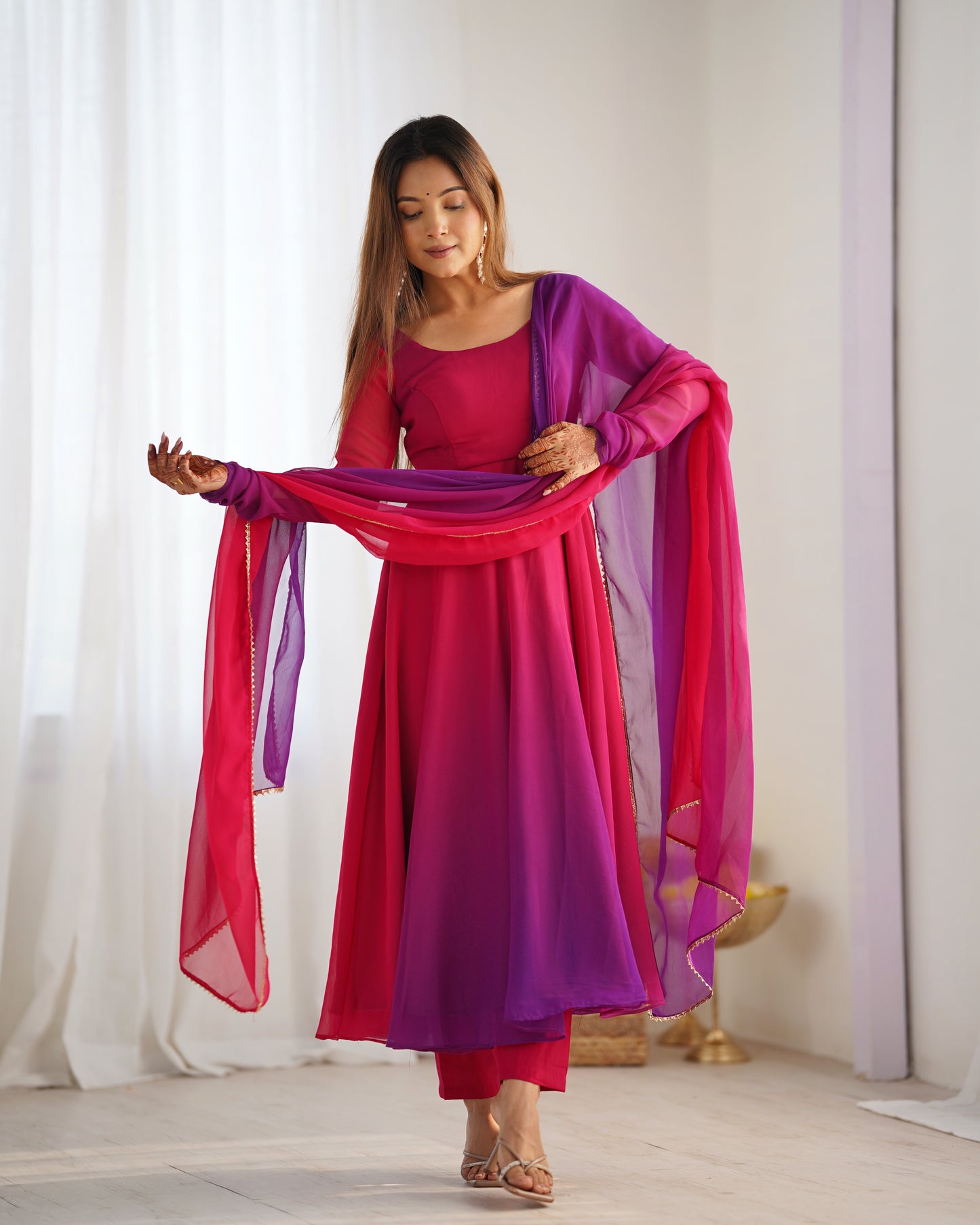 DARK PINK COLOR GEORGETTE BASE ANARKALI SUIT SET OF 3