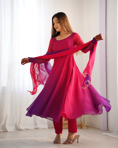 DARK PINK COLOR GEORGETTE BASE ANARKALI SUIT SET OF 3