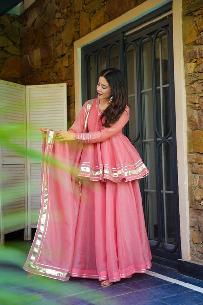 PINK COLOR TISSUE CRUSH FABRIC KURTA SUIT SET OF 3
