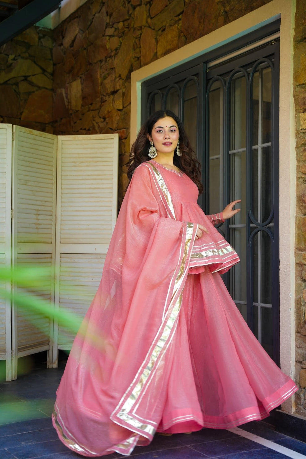 PINK COLOR TISSUE CRUSH FABRIC KURTA SUIT SET OF 3